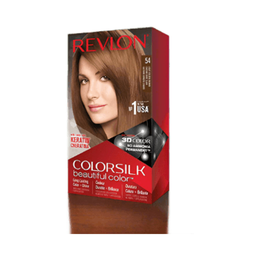 Revlon Colorsilk Beautiful Color, Permanent Hair Color with Keratin, 40ml + 40ml + 11.8ml - 54 Light Golden Brown 3.1oz